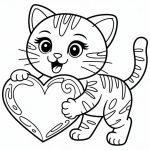 a cartoon of a cat holding a heart