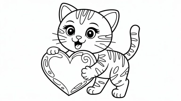 a cartoon of a cat holding a heart