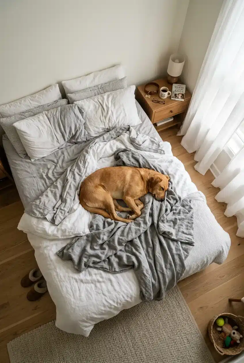 Dog Sleeping in Bed at a Glance