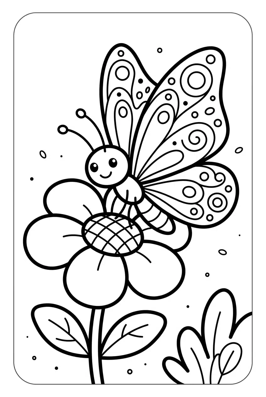 Butterfly Landing on a Flower Coloring Page