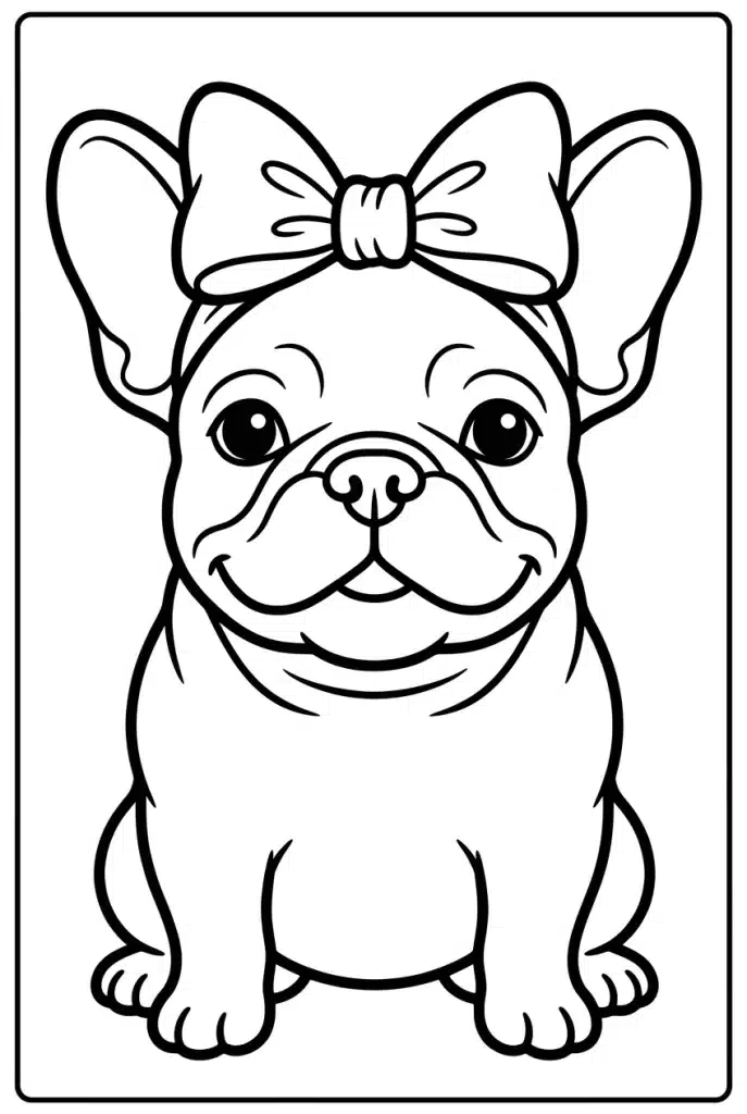 Free French Bulldog With a Bow Coloring Page