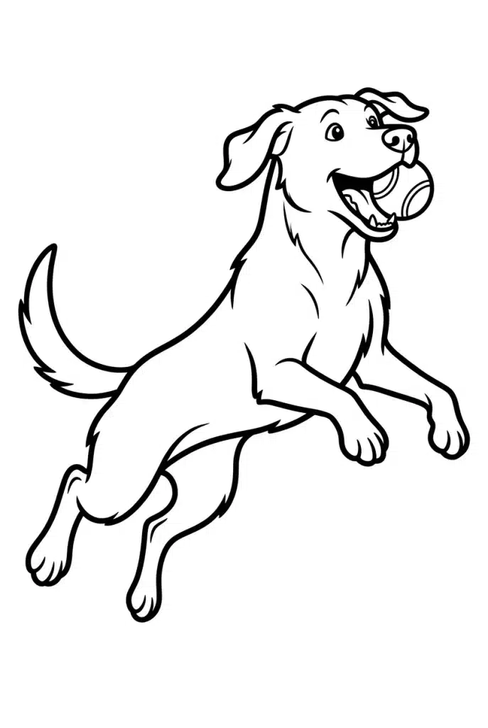Labrador Retriever Playing Fetch in the Park Coloring Page