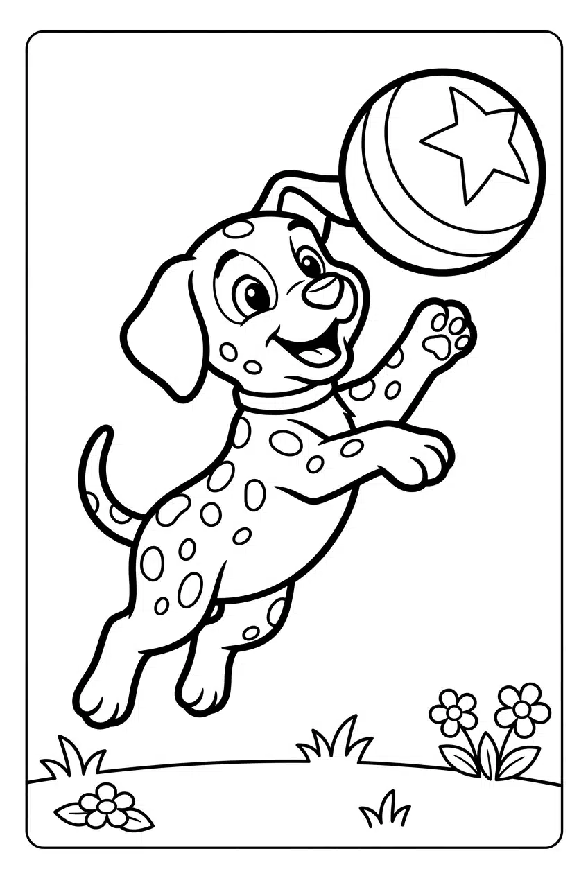 Fun Dalmatian Puppy Playing with a Ball Scene