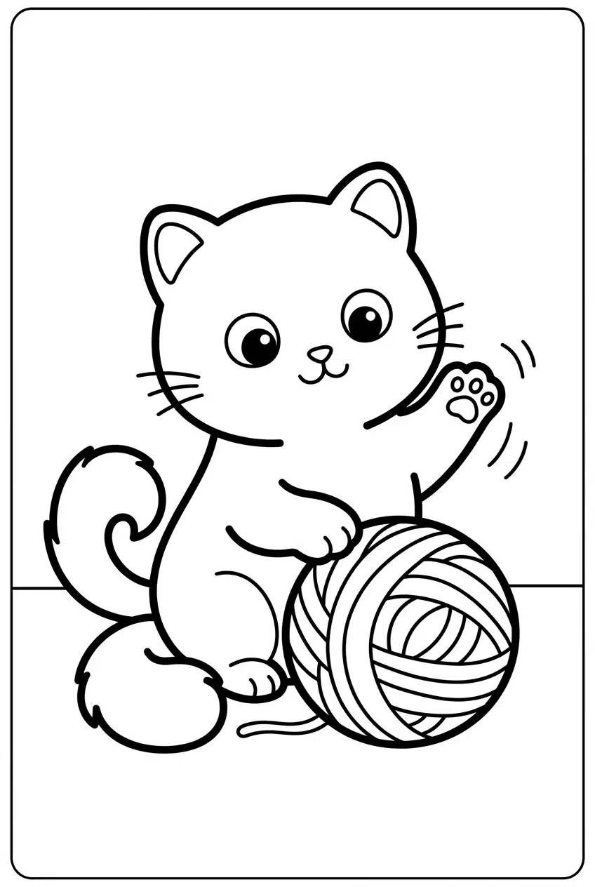 Baby Cat Playing with a Ball of Yarn Coloring Page