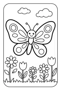 Butterfly Flying in a Garden Coloring Page