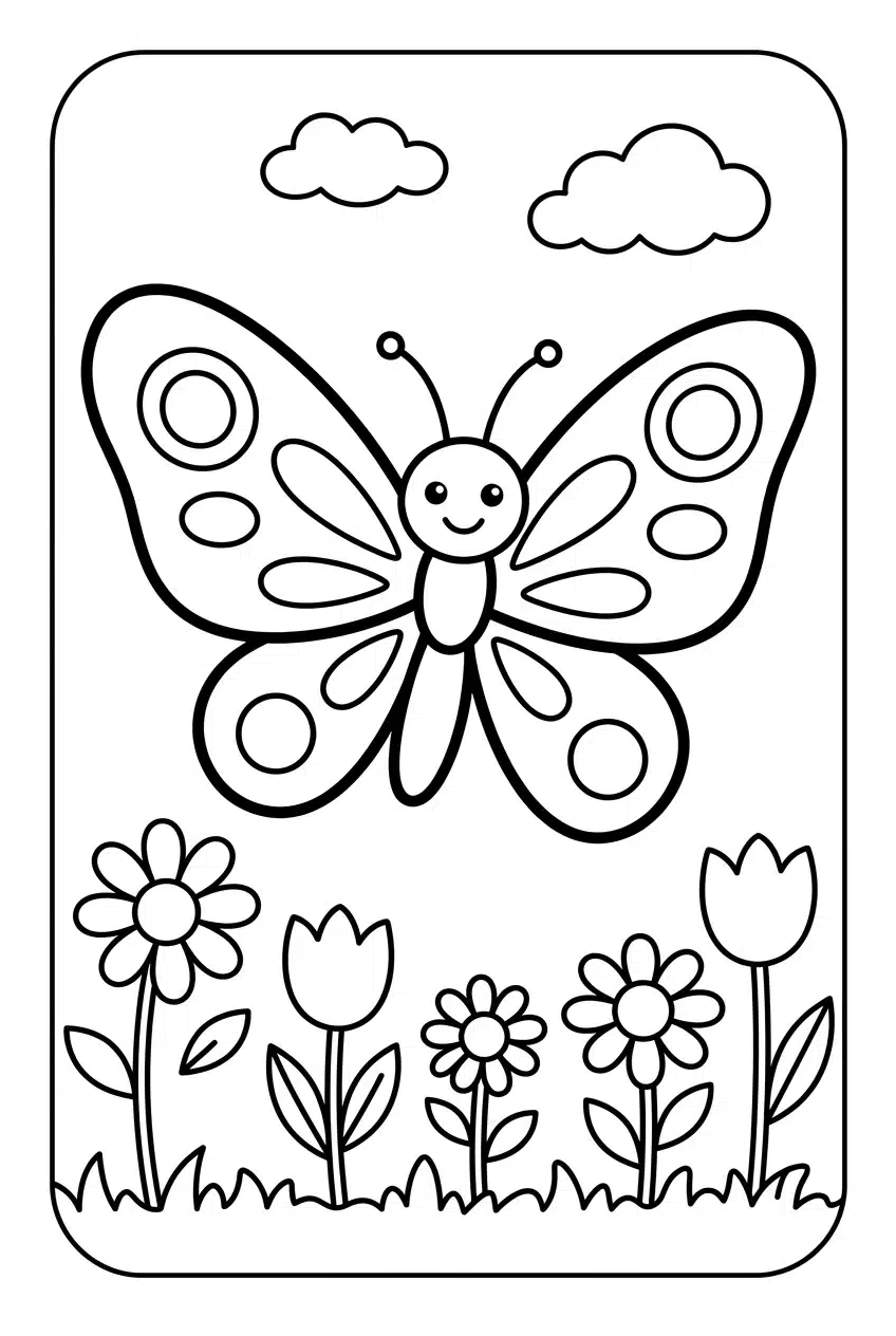 Butterfly Flying in a Garden Coloring Page