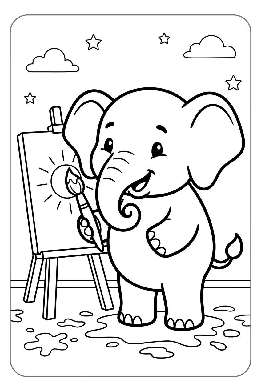 Baby Elephant Painting with Its Trunk Coloring Page