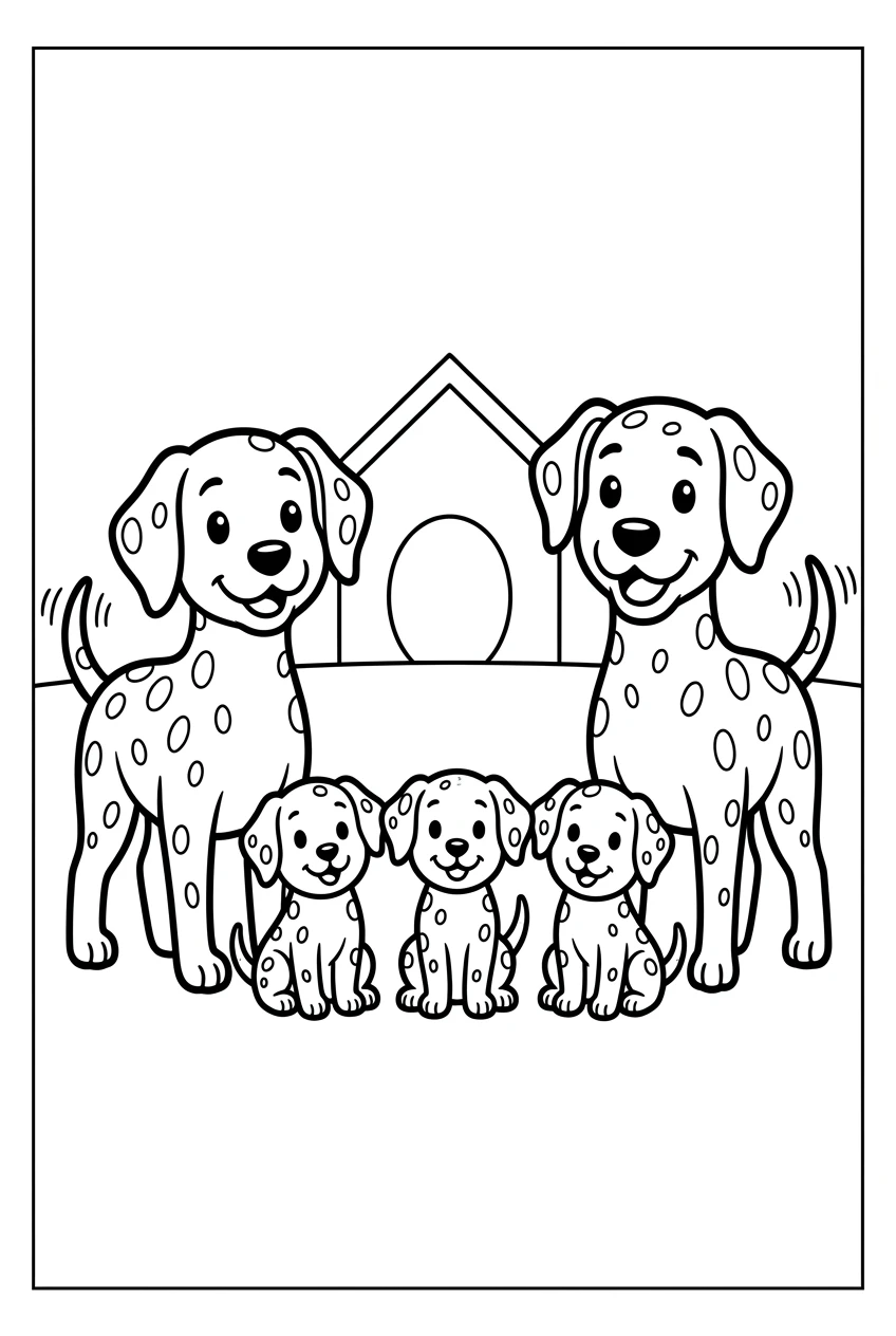 Adorable Dalmatian Family Coloring Page for Kids