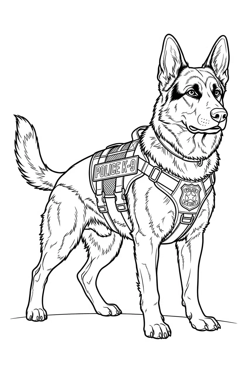 German Shepherd Police Dog Coloring Page for Kids