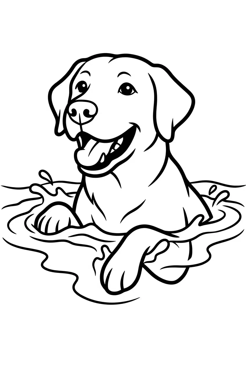 Labrador Retriever Swimming in a Pool Coloring Page