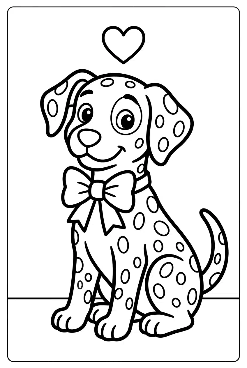 Simple Dalmatian Dog with a Bow Coloring Sheet