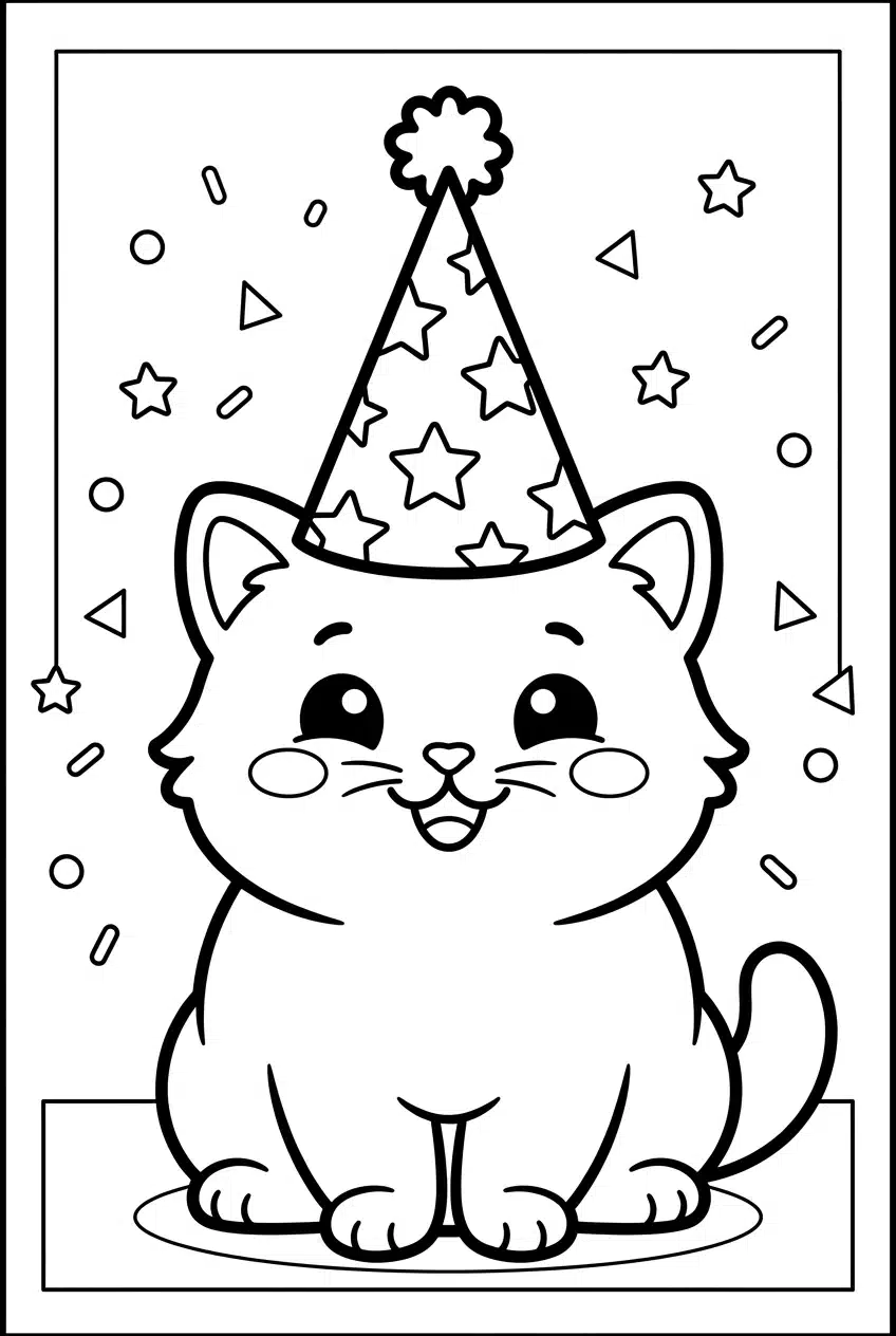 Baby Cat Wearing a Hat Coloring Page for Kids