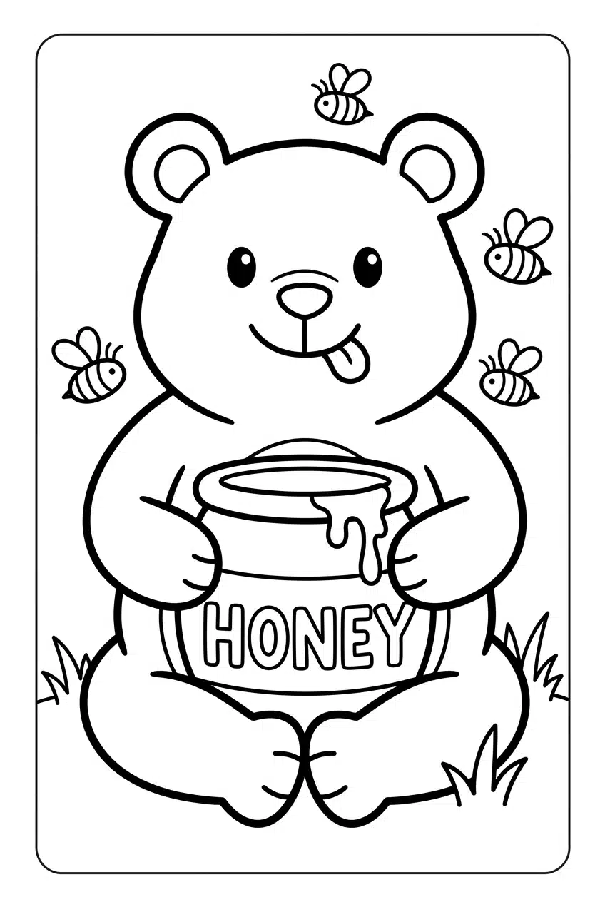 Bear Eating Honey Coloring Sheet for Kids