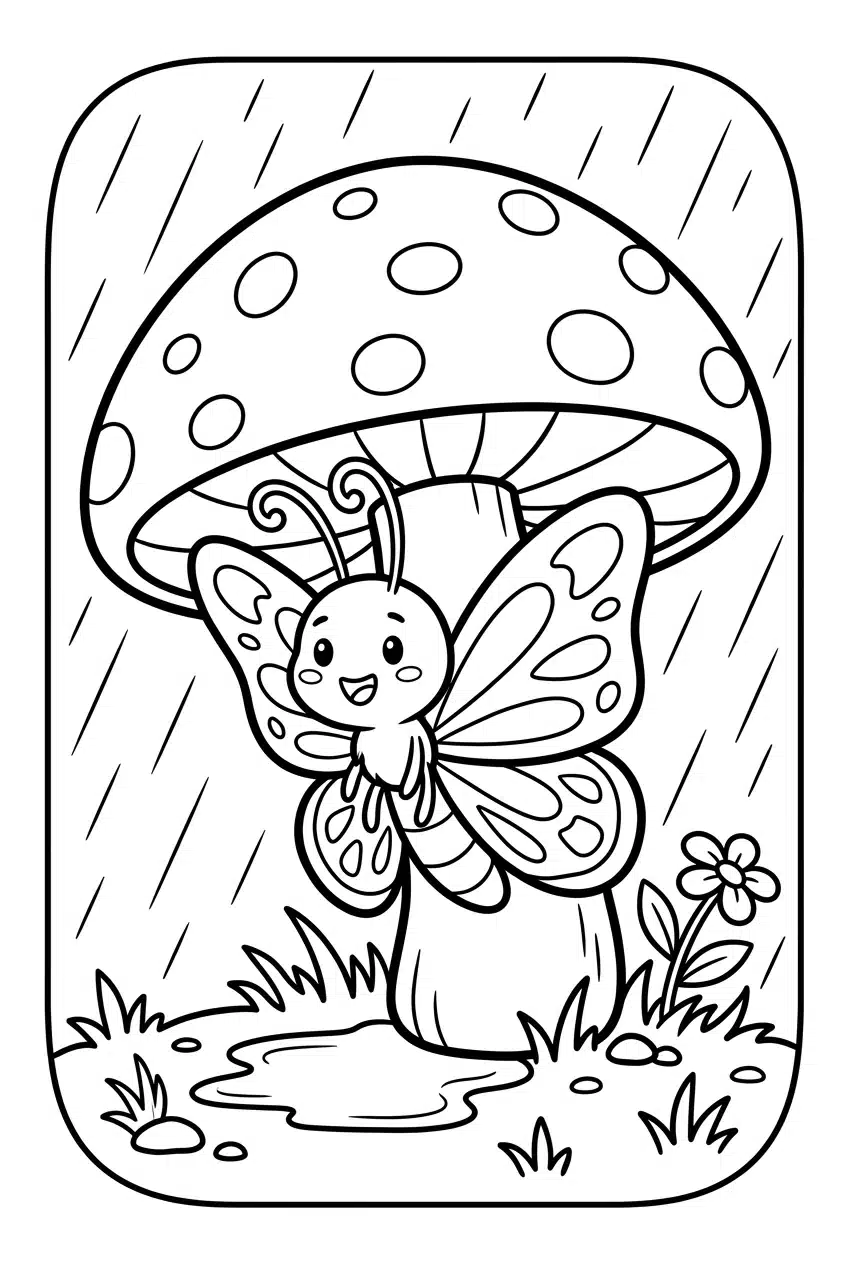 Butterfly in the Rain Coloring Page