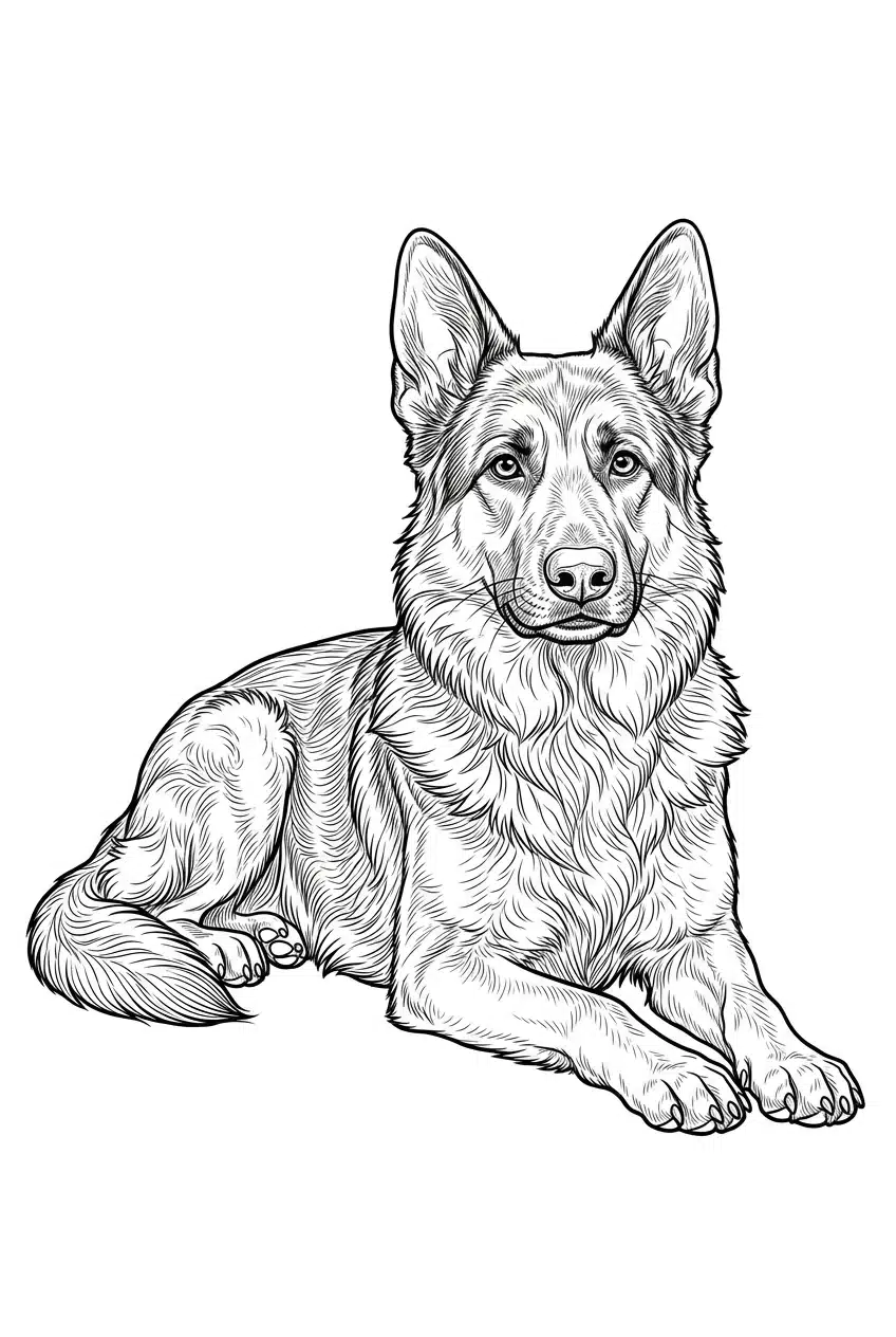 Advanced German Shepherd Coloring Page for Older Kids