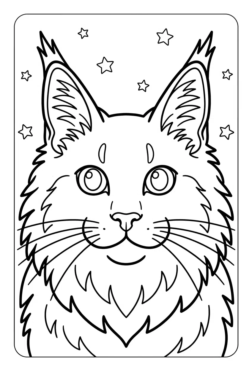Maine Coon Cat Close-Up Portrait Coloring Page