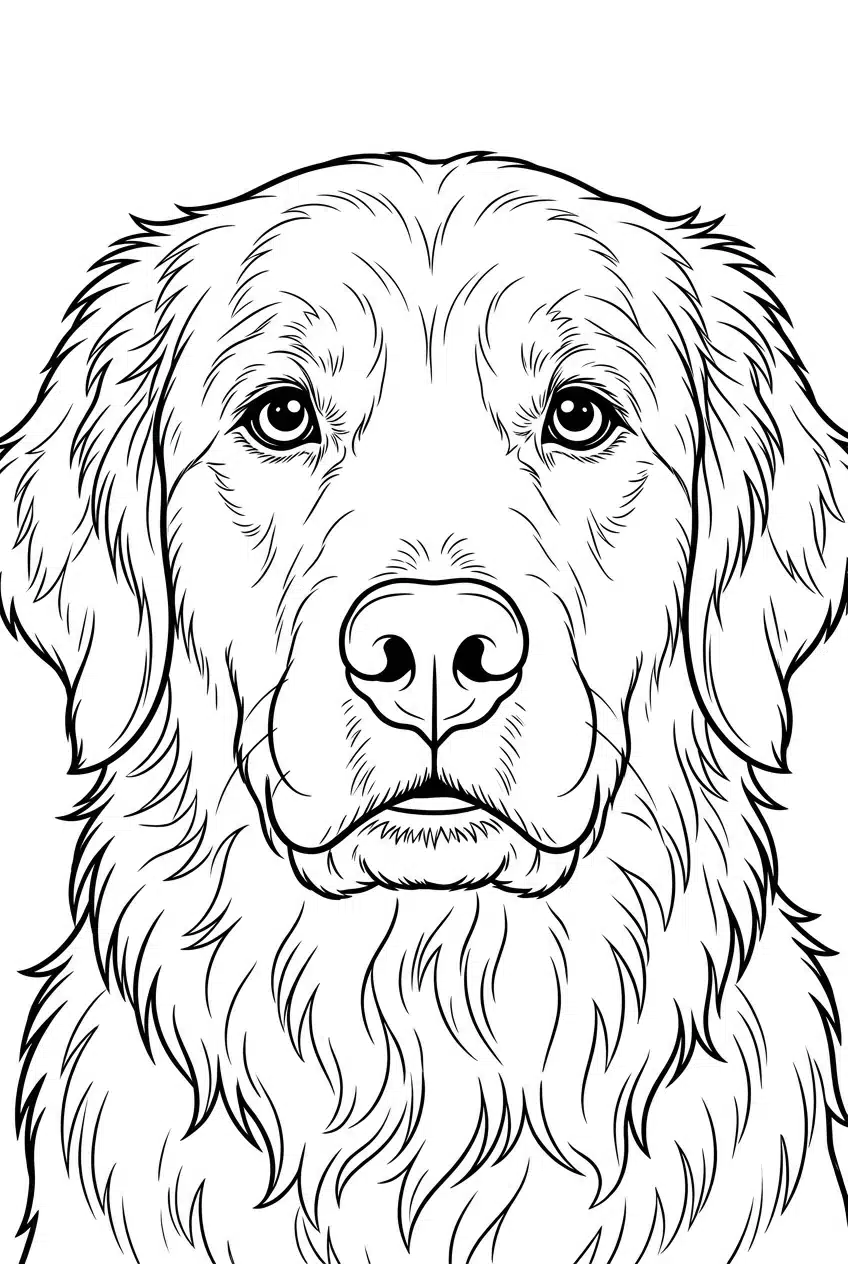 Easy Golden Retriever Face Close-Up Coloring Page