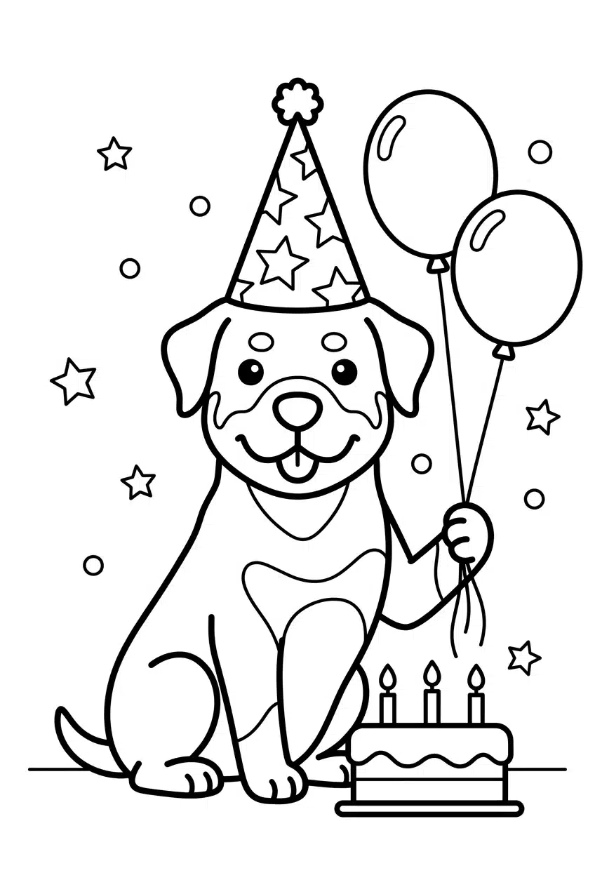 Fun Rottweiler Wearing a Birthday Party Hat