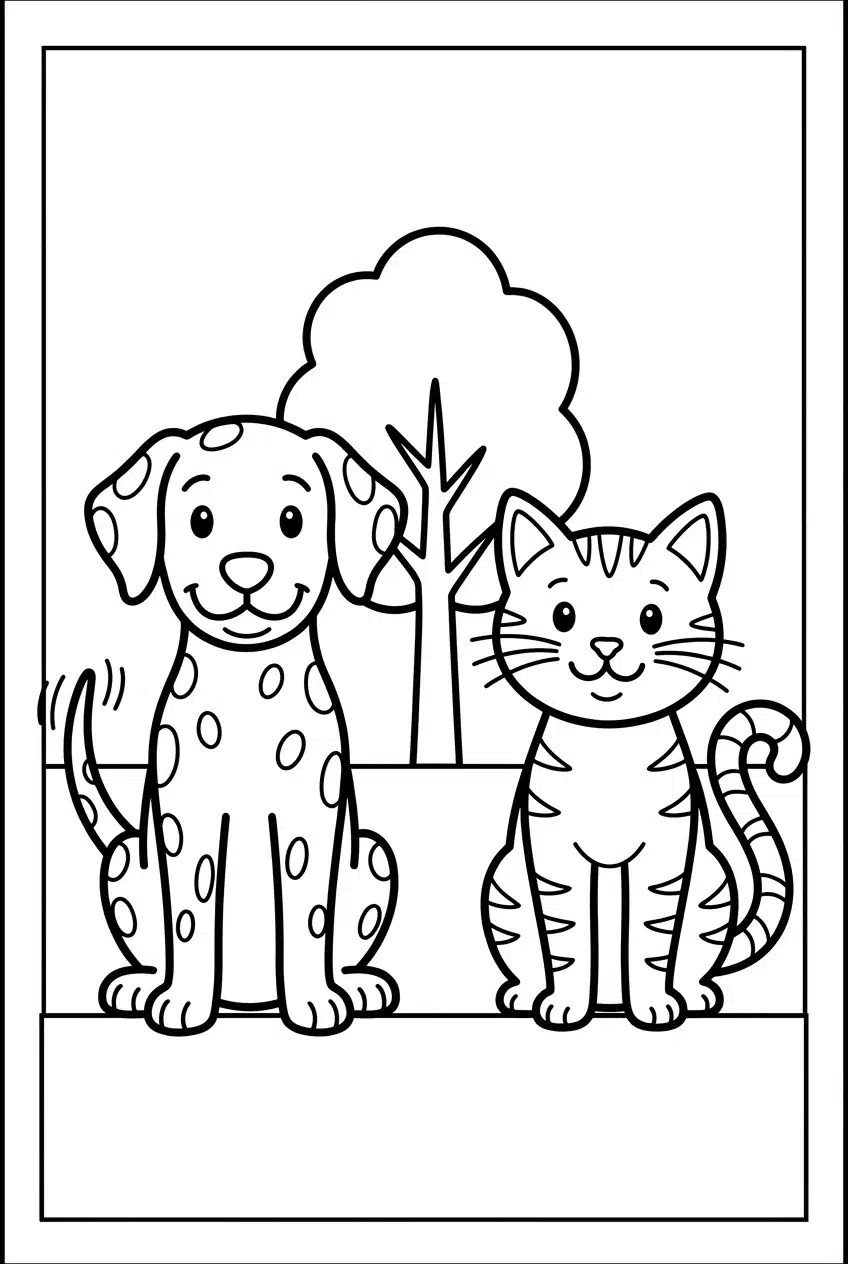 Dalmatian Dog and Cat Friends Coloring Page