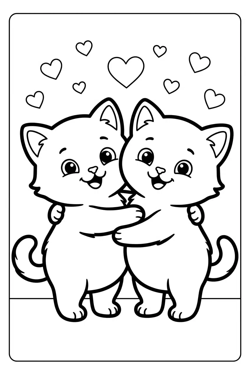 Two Baby Cats Hugging Coloring Page