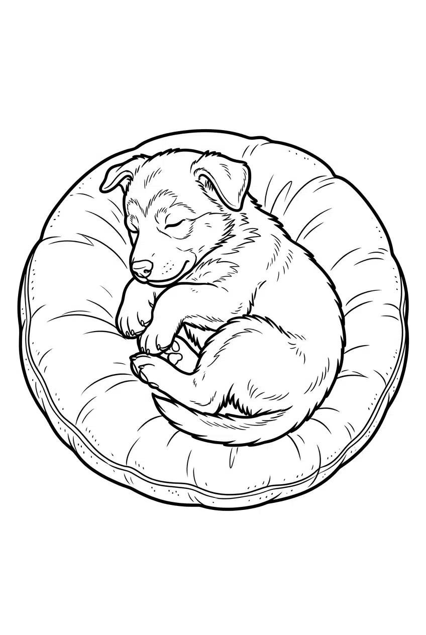 Baby German Shepherd Sleeping Coloring Page