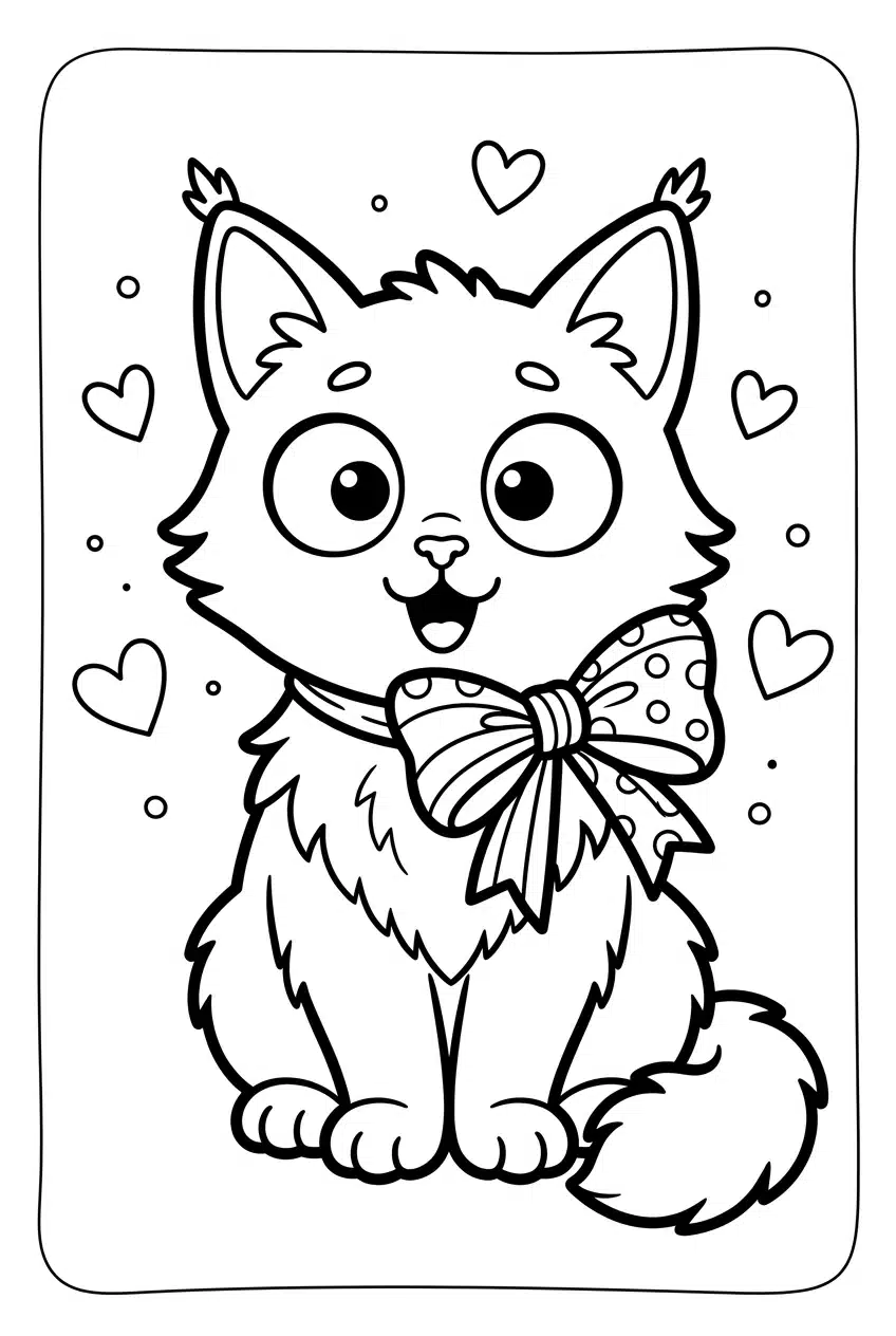 Maine Coon Kitten with a Bow Coloring Page