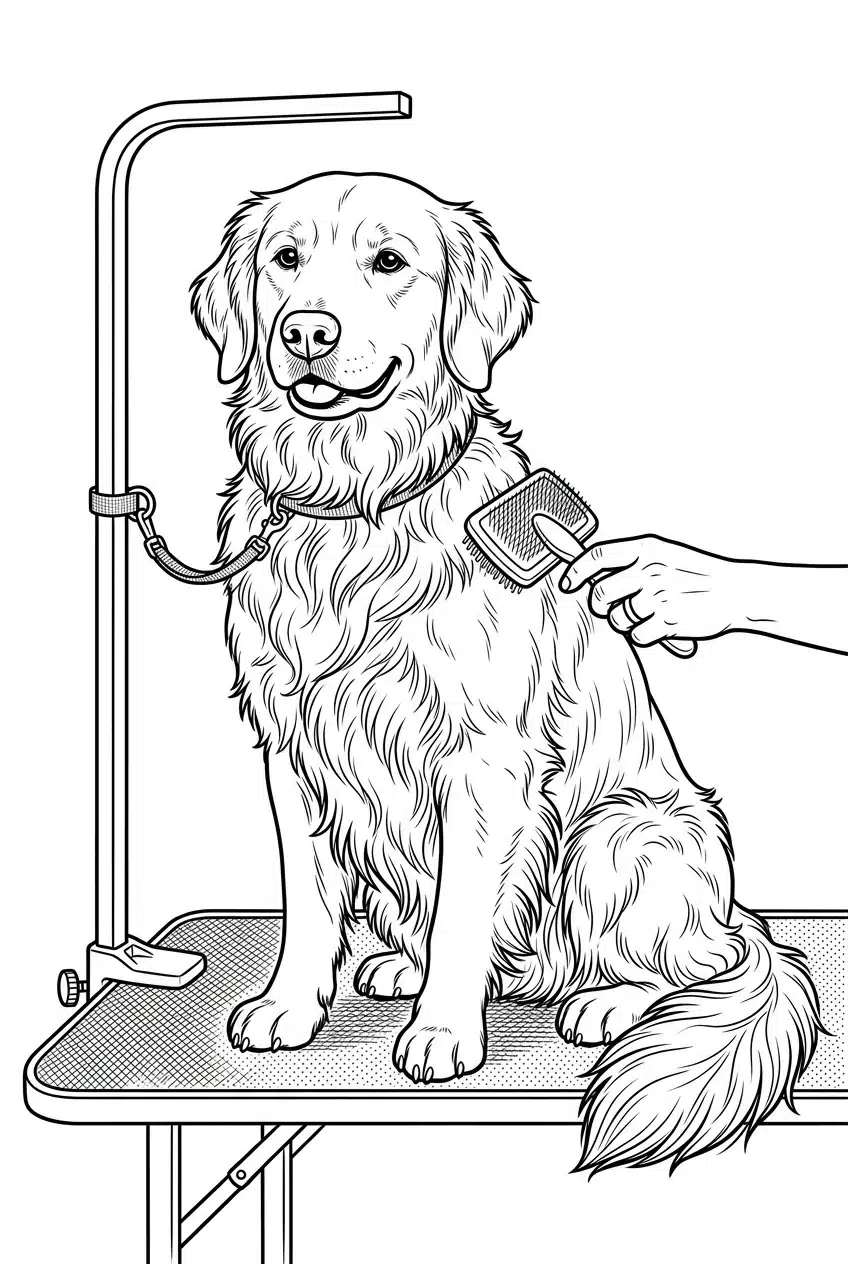 Golden Retriever Grooming Day Coloring Page