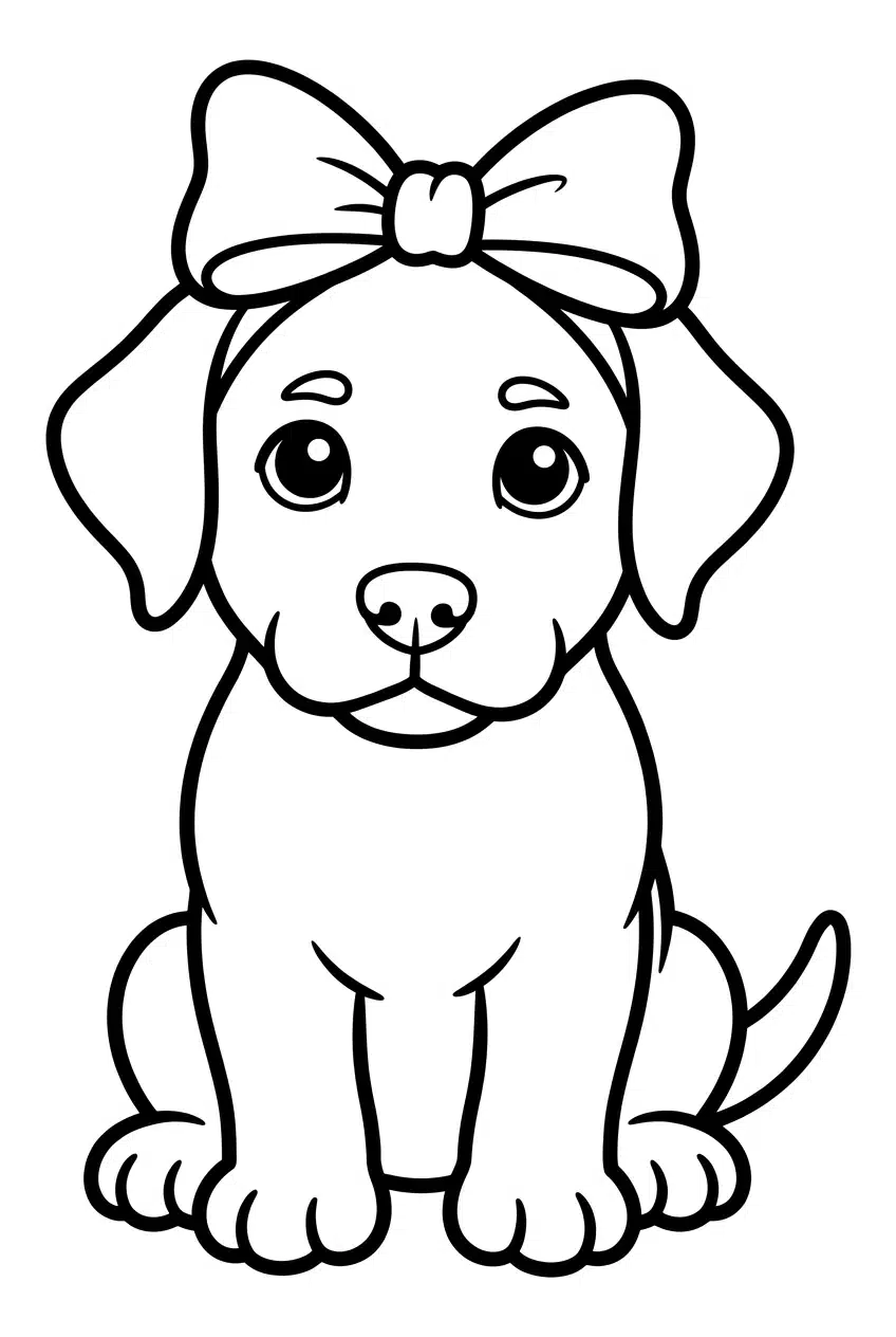 Labrador Retriever Puppy with a Bow on Its Head Coloring Page