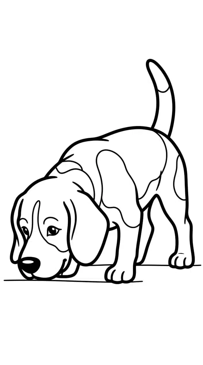 Fun Beagle Coloring Pages to Print for Kids 1 Beagle Sniffing a Trail Coloring Page