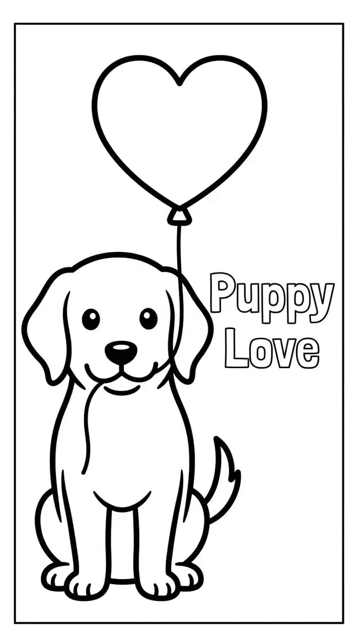 Dog Quote Coloring Pages That Celebrate Furry Best Friends 10 Dog with Heart Balloon and 'Puppy Love' Quote Coloring Page