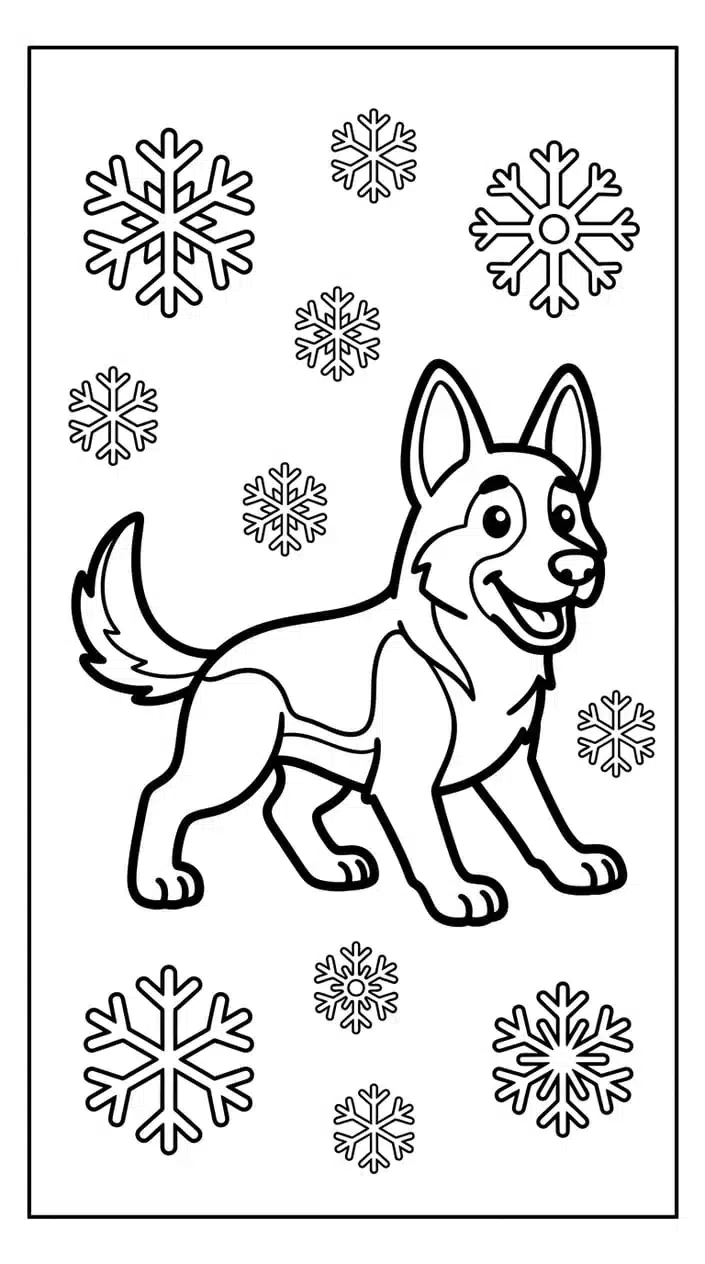 German Shepherd Coloring Pages for Kids 10 German Shepherd Playing in the Snow Coloring Page