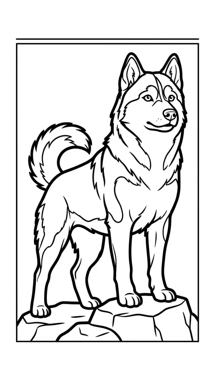 Husky Coloring Pages Free PDF Printables for Kids 10 Husky Standing on a Mountain Rock Coloring Page