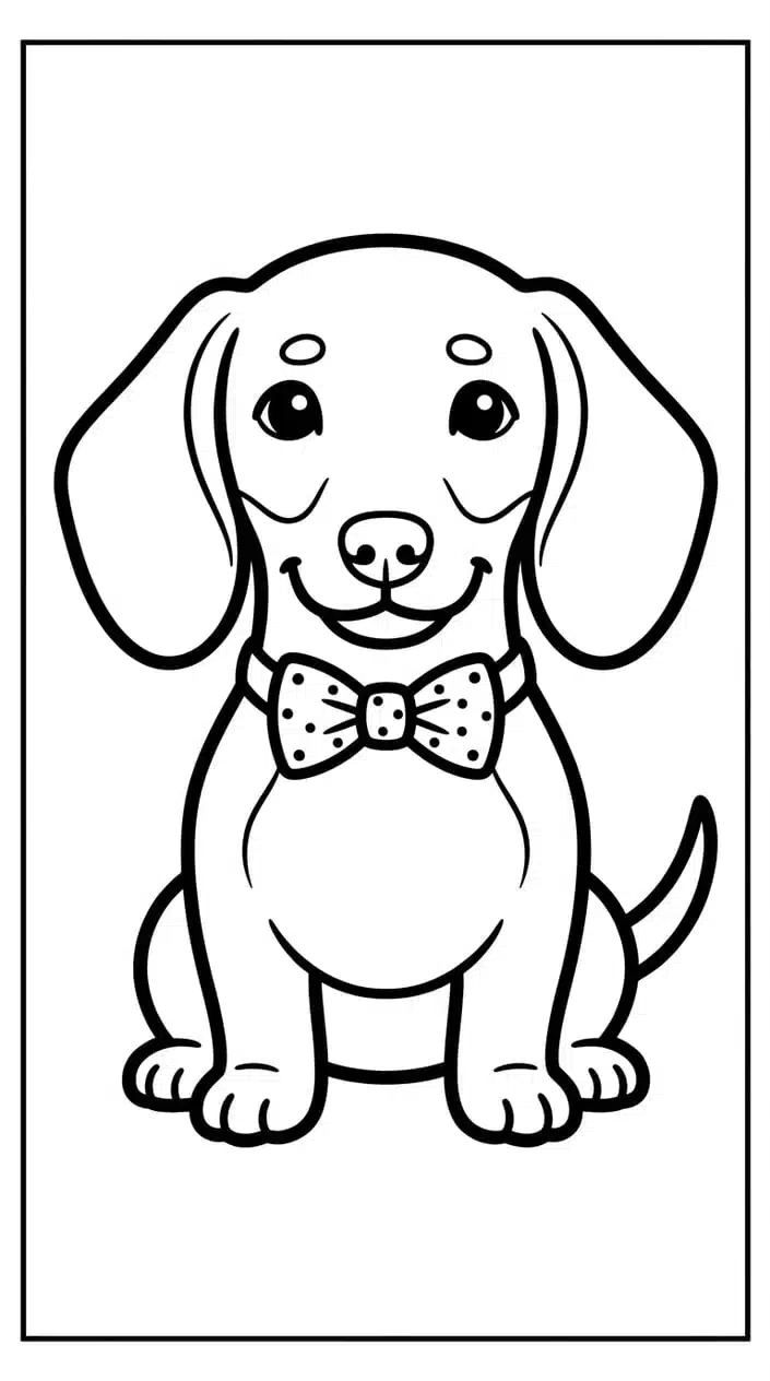 Cute Dachshund Puppy Coloring Pages for Kids 2 Dachshund Puppy Wearing a Bow Tie Coloring Page