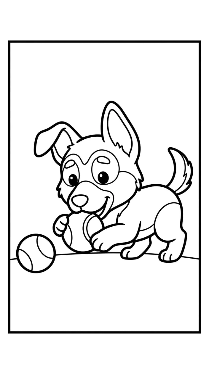 German Shepherd Coloring Pages for Kids 2 German Shepherd Puppy Playing with a Ball Coloring Page