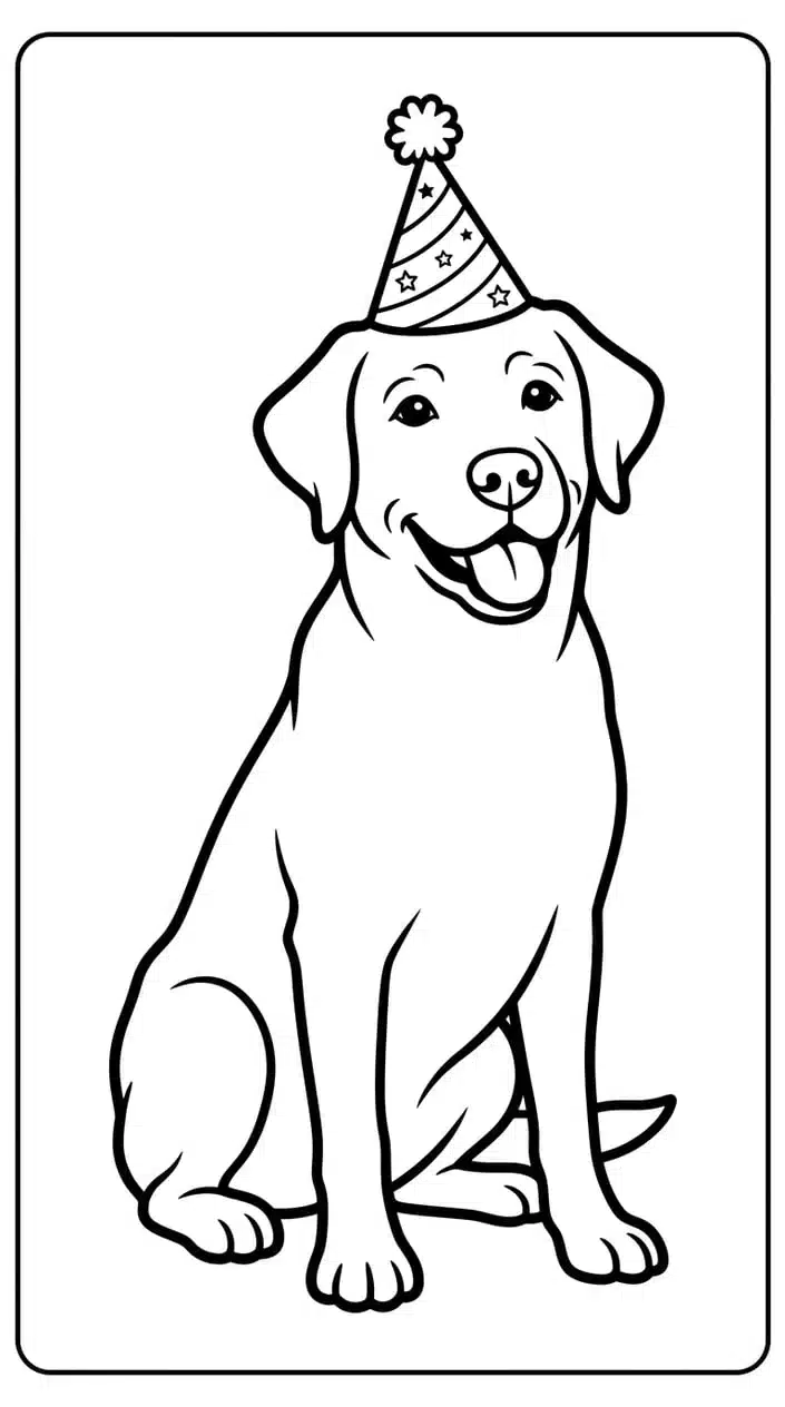 Cute Labrador Retriever Coloring Pages Free Printable PDF 4 Labrador Retriever Wearing a Birthday Hat Coloring Page