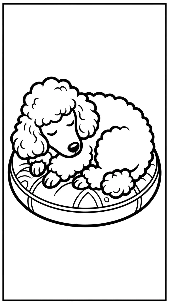 Fluffy Poodle Coloring Pages for Kids 4 Fluffy Poodle Sleeping on a Cushion Coloring Page