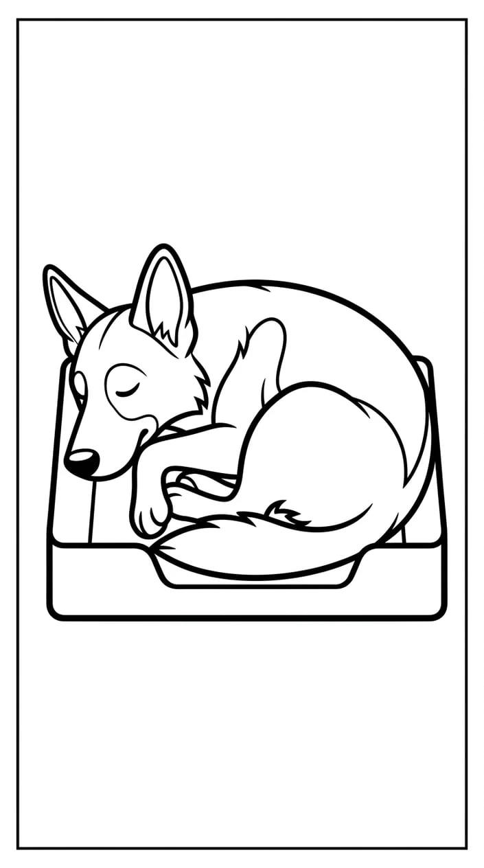 German Shepherd Coloring Pages for Kids 4 German Shepherd Sleeping on a Cozy Bed Coloring Page