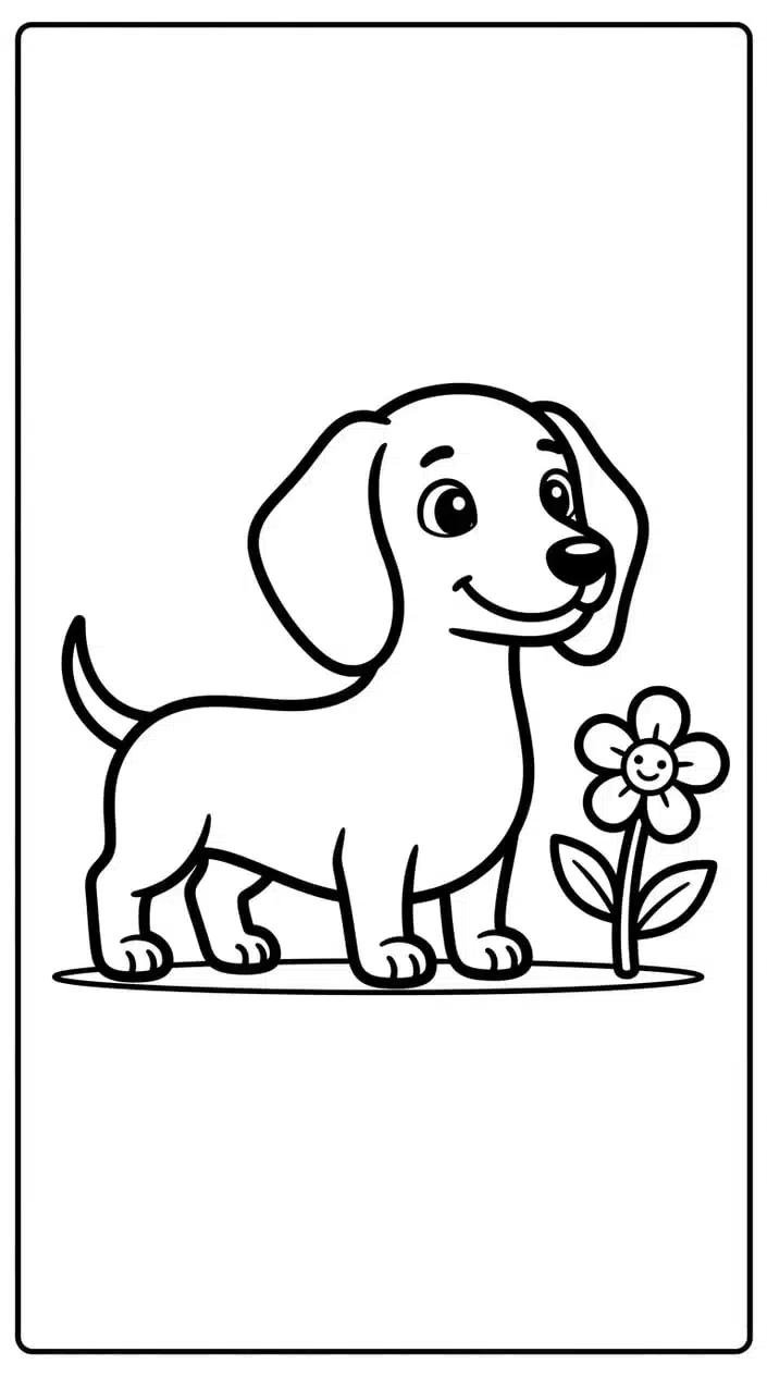 Cute Dachshund Puppy Coloring Pages for Kids 5 Dachshund Puppy in a Flower Garden Coloring Page