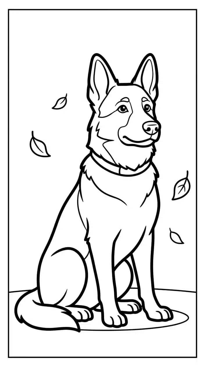 German Shepherd Coloring Pages for Kids 5 German Shepherd Sitting in Autumn Leaves Coloring Page