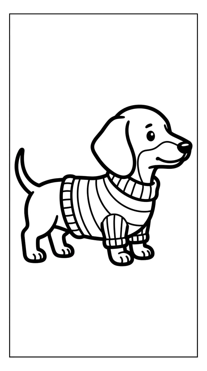 Cute Dachshund Puppy Coloring Pages for Kids 6 Dachshund Puppy Wearing a Winter Sweater Coloring Page