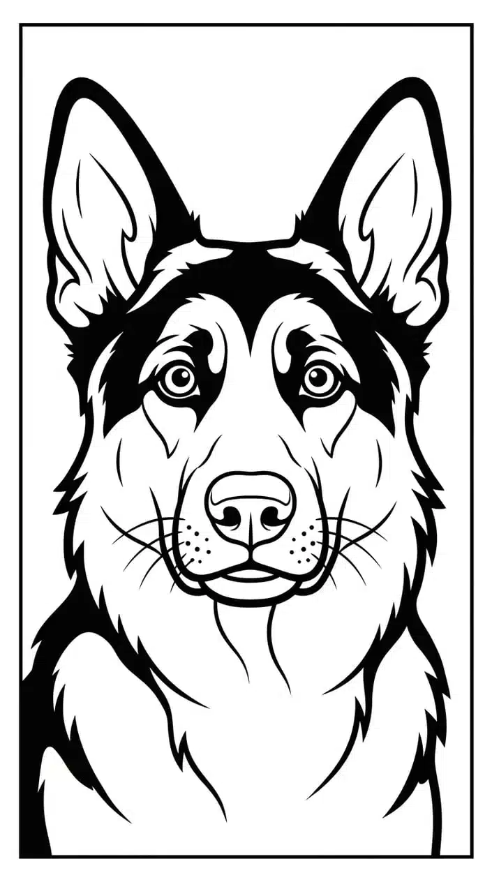 German Shepherd Coloring Pages for Kids 6 German Shepherd Portrait Close-Up Coloring Page