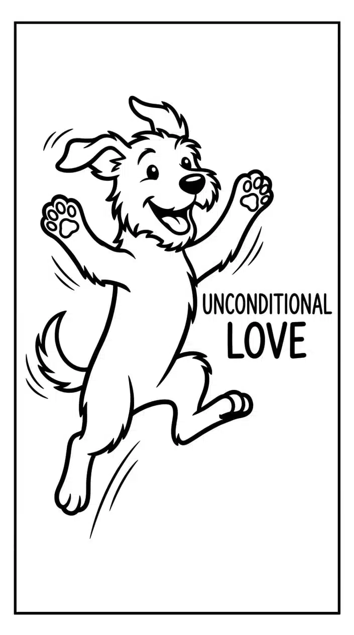 Dog Quote Coloring Pages That Celebrate Furry Best Friends 7 Dog Jumping for Joy with 'Unconditional Love' Quote Coloring Page