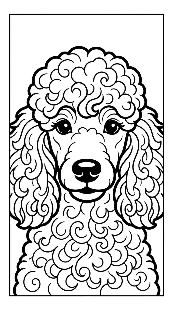 Fluffy Poodle Coloring Pages for Kids 7 Fluffy Poodle Close-Up Portrait Coloring Page