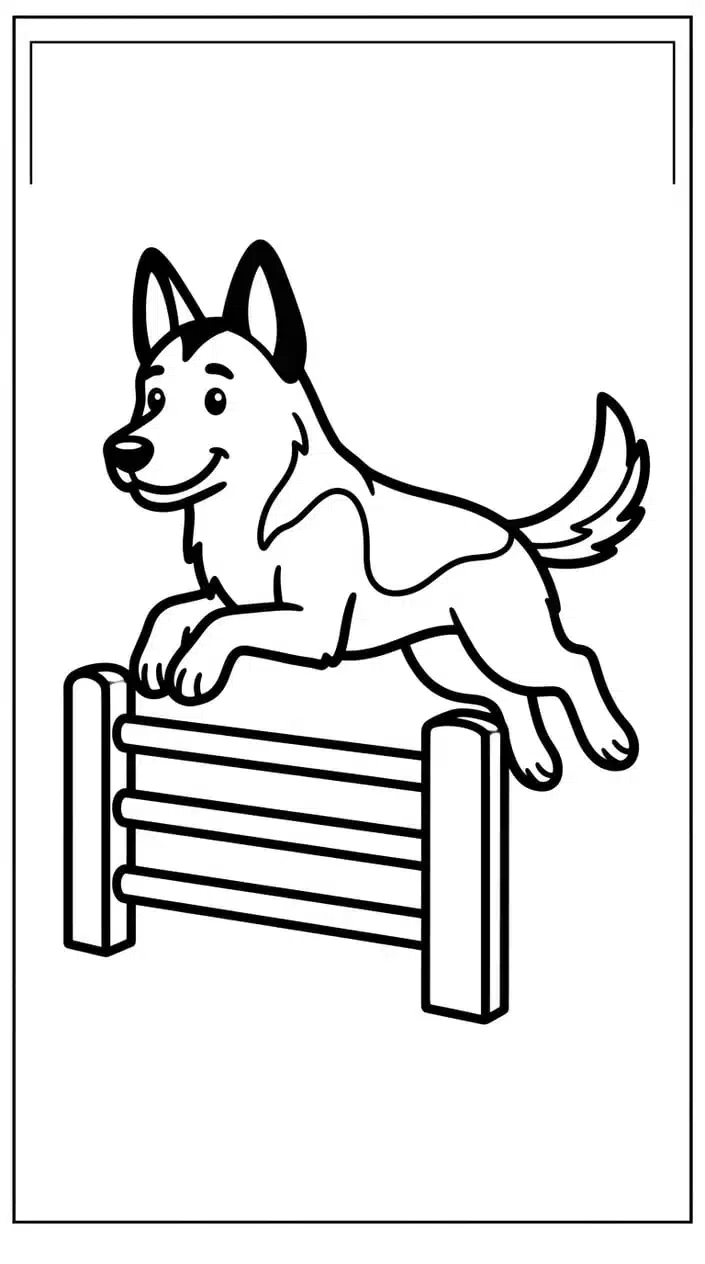 German Shepherd Coloring Pages for Kids 7 German Shepherd Jumping Over a Fence Coloring Page