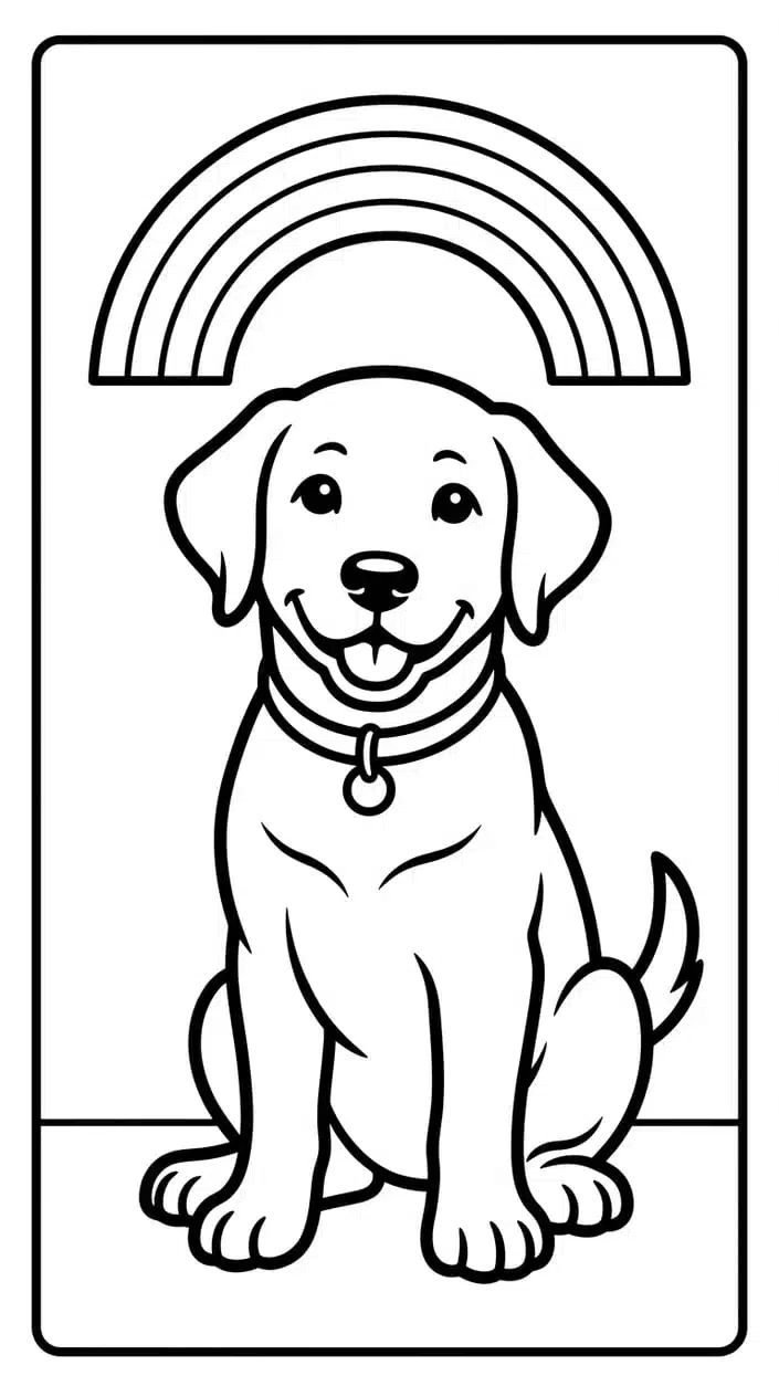 Cute Labrador Retriever Coloring Pages Free Printable PDF 9 Labrador Retriever Sitting Under a Rainbow Coloring Page