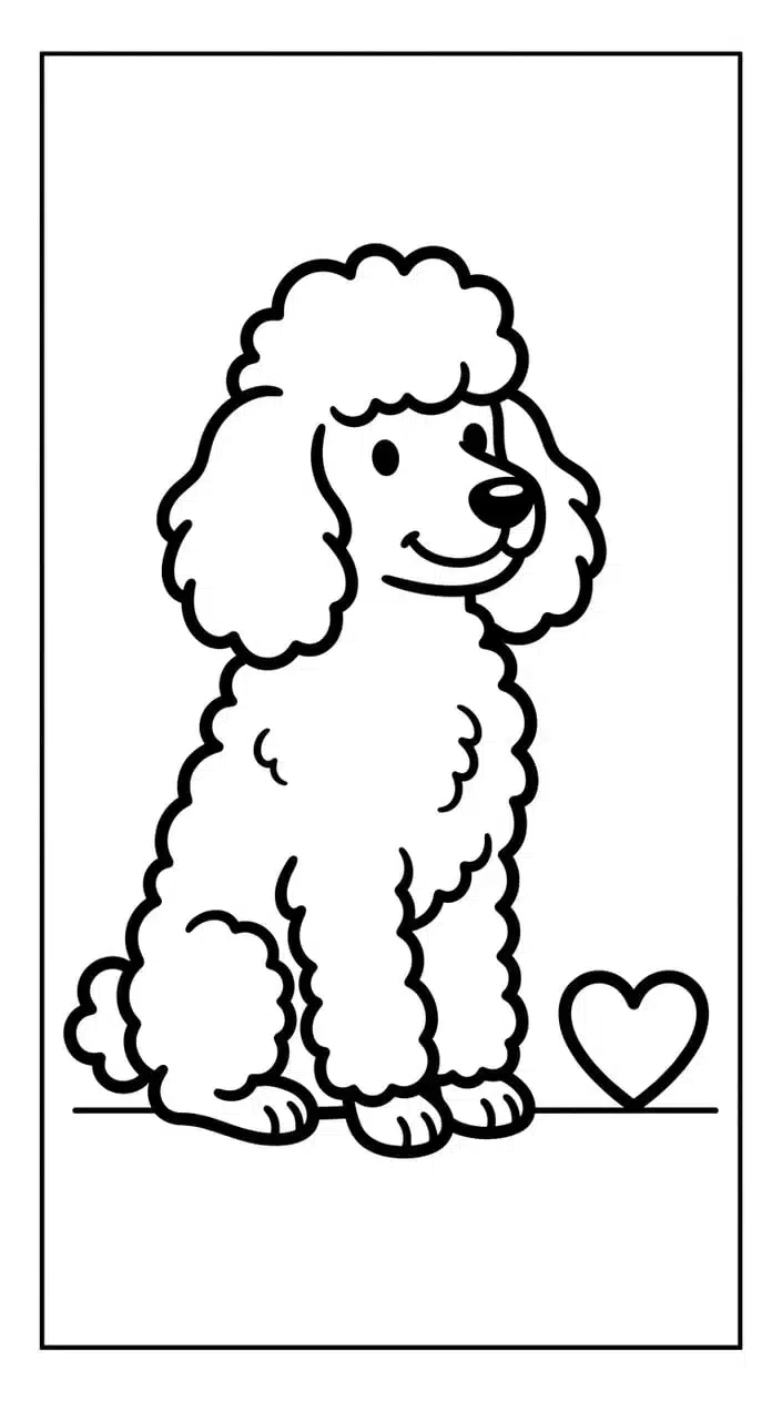 Fluffy Poodle Coloring Pages for Kids 9 Fluffy Poodle with a Heart Coloring Page